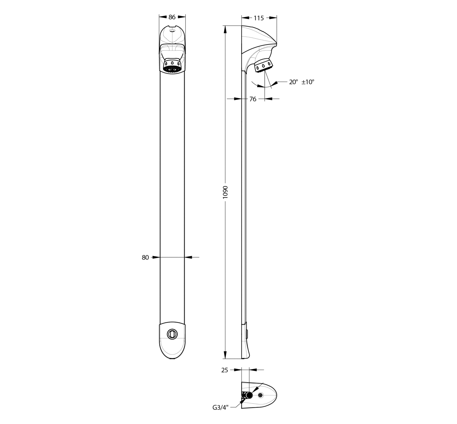 Panneau douche DL400E Sensor à déclenchement électronique Presto