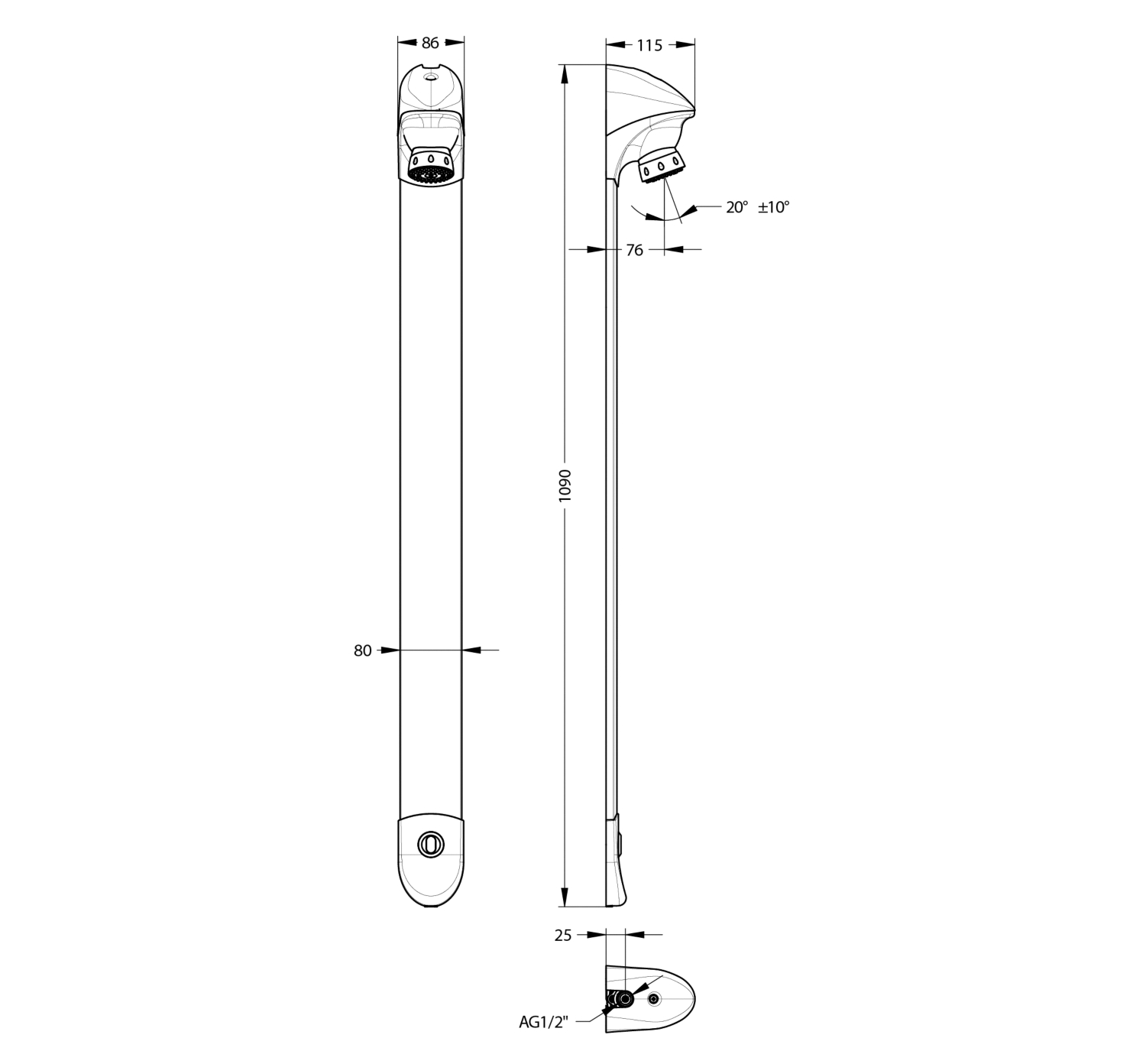 Panneau douche DL400E Sensor à déclenchement électronique - Raccord droit Presto
