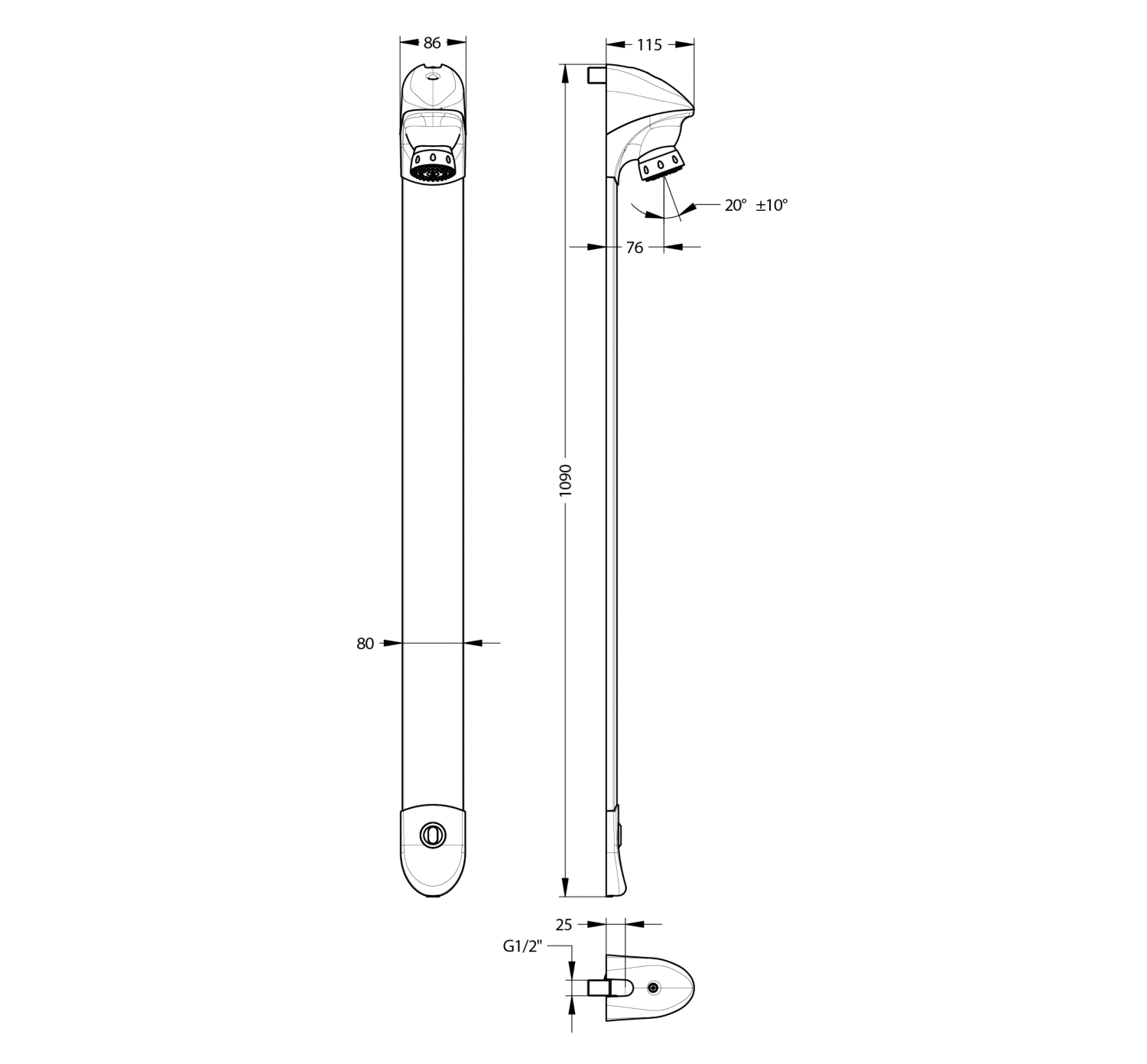 Panneau douche DL400E Sensor à déclenchement électronique - Raccord équerre Presto
