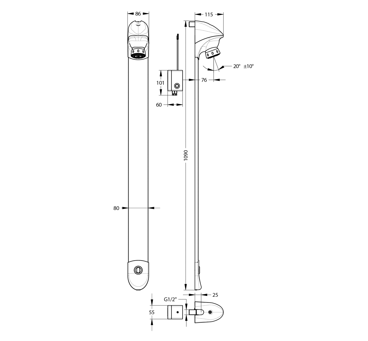 Panneau douche DL400E Sensor à déclenchement électronique - Raccord équerre Presto