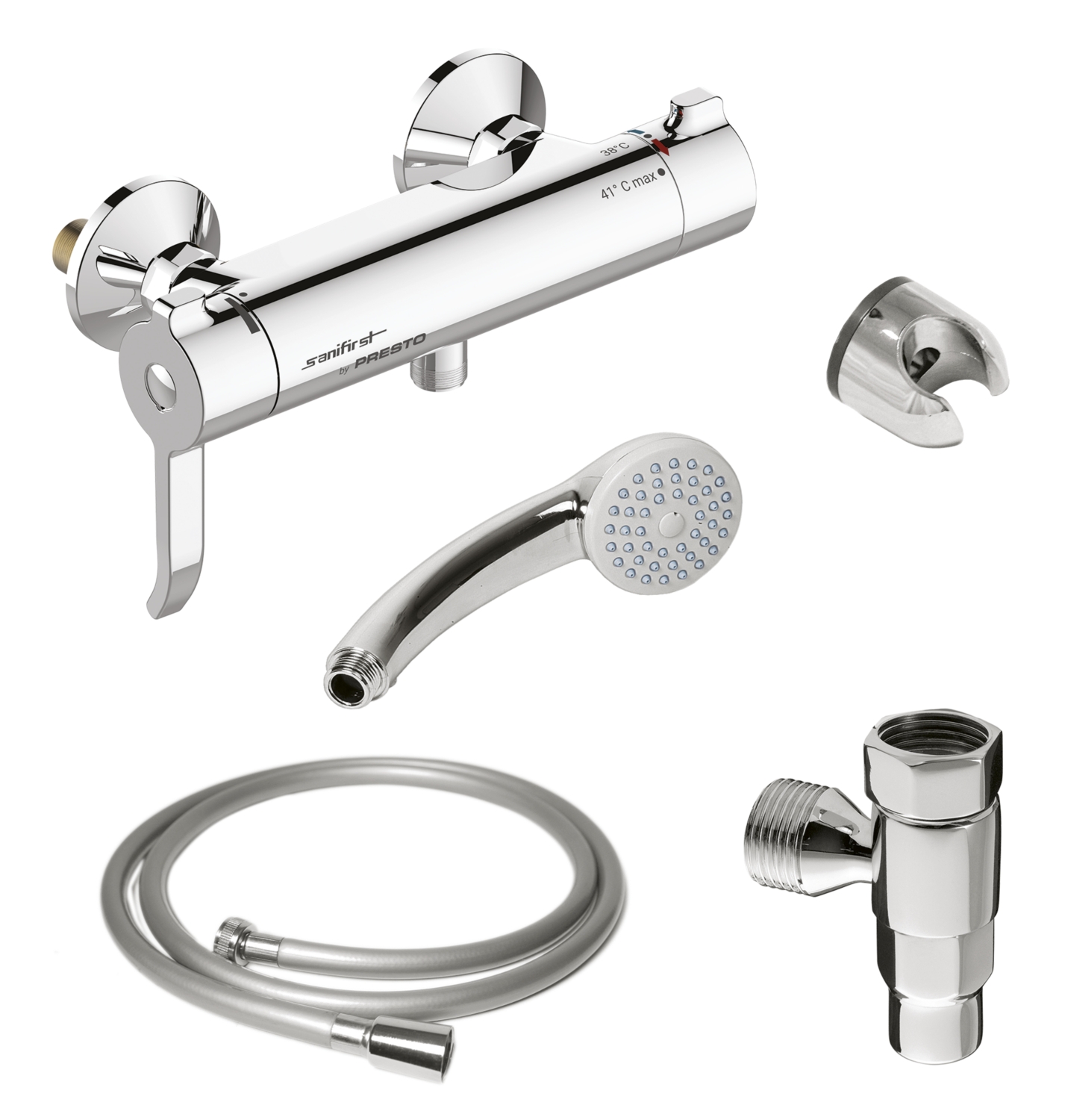 Combiné de douche thermostatique Mastermix avec kit hydrothérapie douchette, support, raccord, flexible