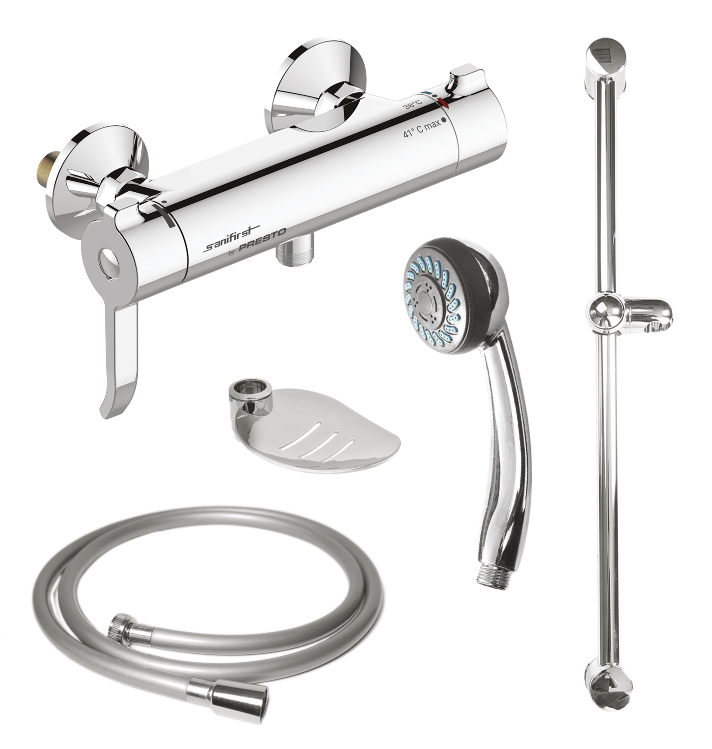 Combiné de douche thermostatique Mastermix avec kit hydrothérapie douchette, barre, porte-sav, flexible