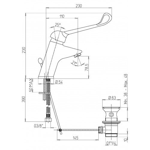 Mitigeur lavabo hospitalier bec fixe 75610 Presto