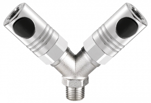 Distributeur 2 directions 2 coupleurs ISO C DN6 fileté BSPT - Inox série CSM 06 Prevost