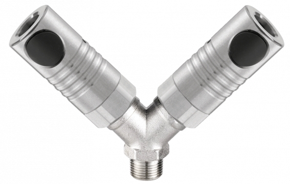 Distributeur 2 directions 2 coupleurs ISO C DN8 fileté BSPT - Inox série CSM 08 Prevost