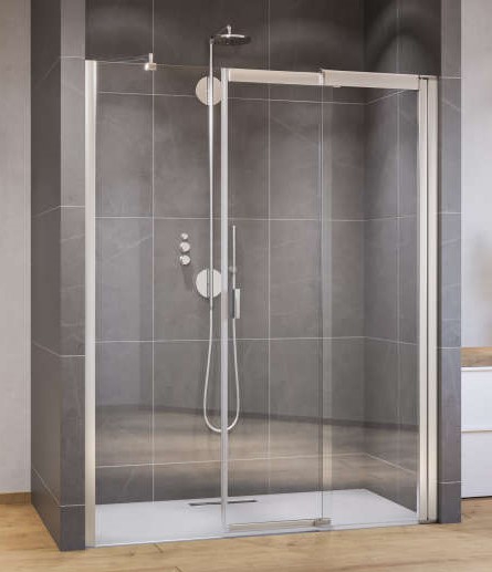 Paroi fixe en alignement pour porte Melina montage en niche profil argent poli verre transparent Roth France