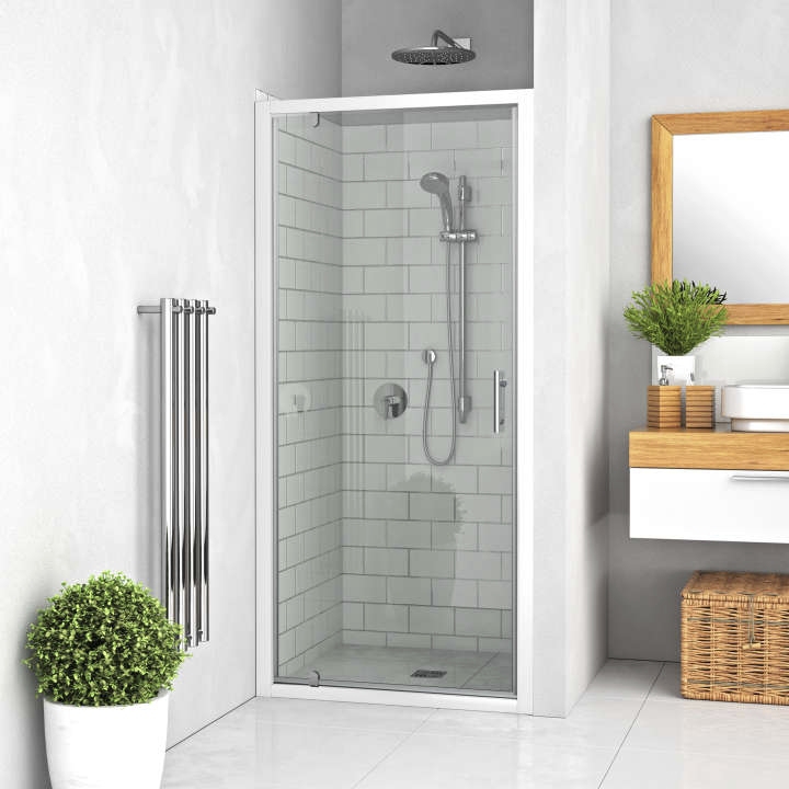 Porte de douche Equi pivotante accès de face - Profil blanc verre transparent Roth France