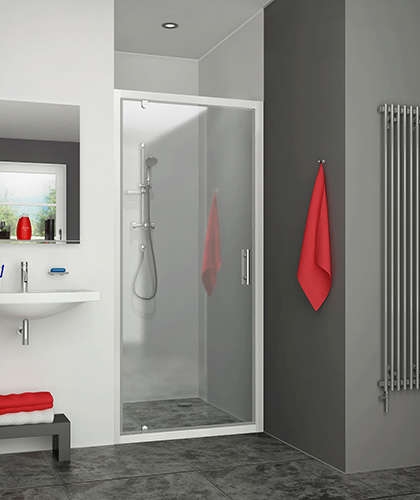 Porte de douche Equi pivotante accès de face - Profil blanc verre transparent Roth France