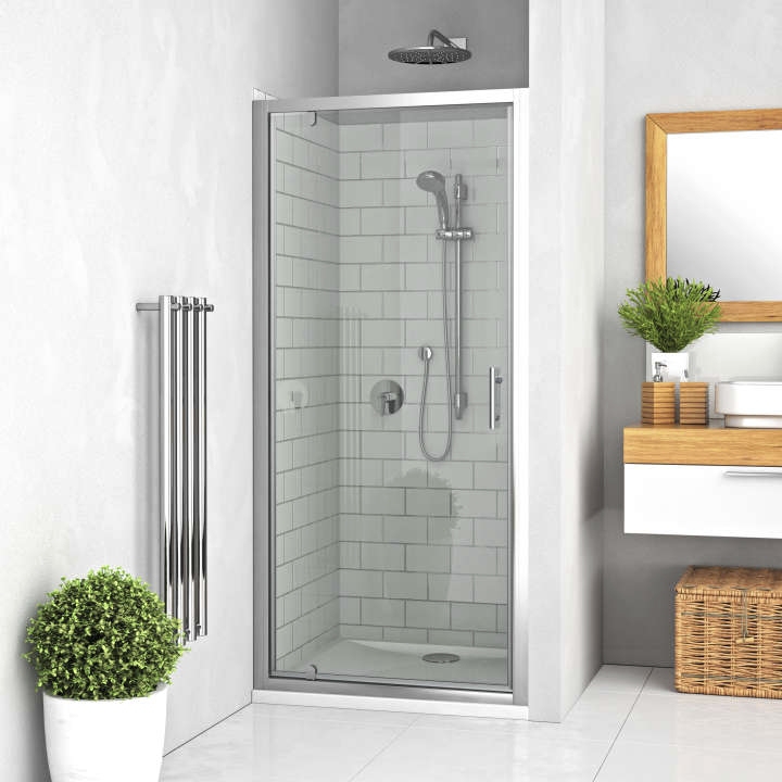 Porte de douche Equi pivotante accès de face - Profil argent verre transparent Roth France