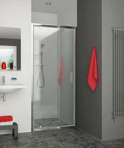 Porte de douche Equi pivotante accès de face - Profil argent verre transparent Roth France