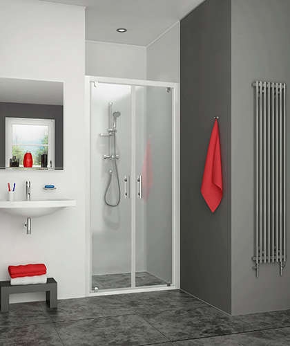 Porte de douche Equi battante accès de face - Profil blanc verre transparent Roth France
