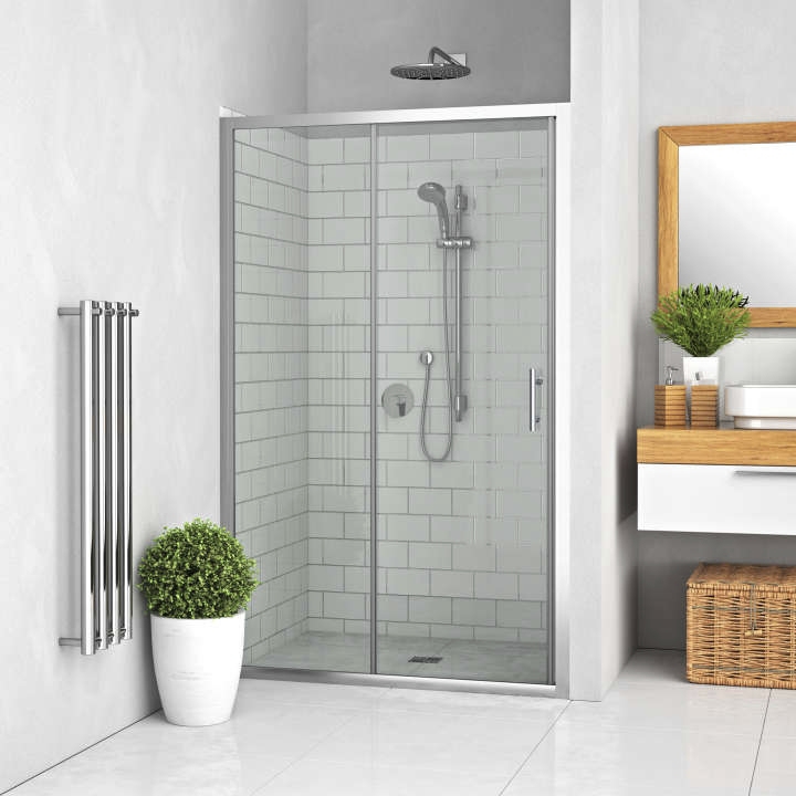 Porte de douche Equi coulissante accès de face - Profil argent verre transparent Roth France