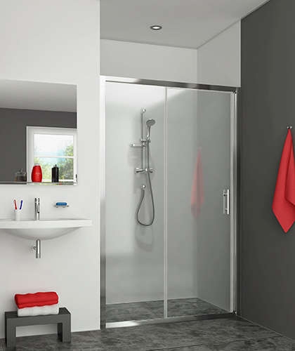 Porte de douche Equi coulissante accès de face - Profil argent verre transparent Roth France