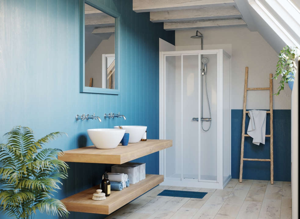 Porte de douche Equi EICL3 coulissante accès de face - Profil blanc verre transparent Roth France