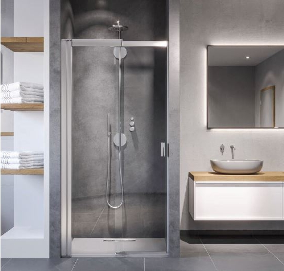 Porte de douche Melina pivotante et coulissante à gauche - Profil argent poli verre transparent