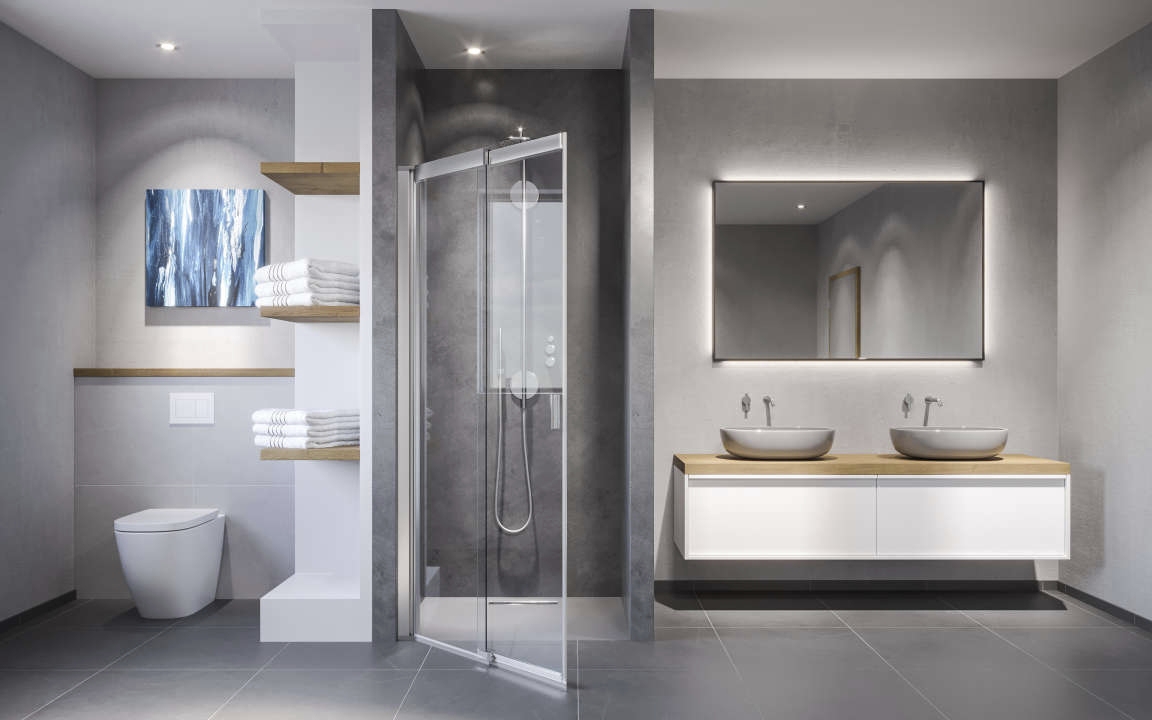 Porte de douche Melina pivotante et coulissante à gauche - Profil argent poli verre transparent Roth France