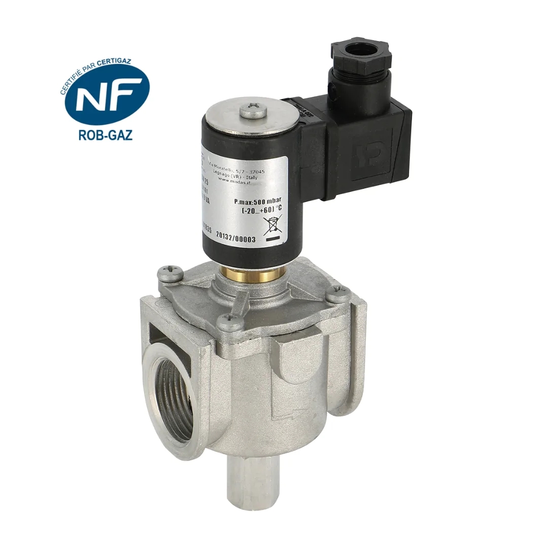 Electrovanne gaz réarmemement manuel NF aluminium joint NBR M14/M16/RM