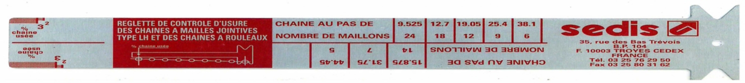 Réglette de contrôle d'usure chaines Sedis