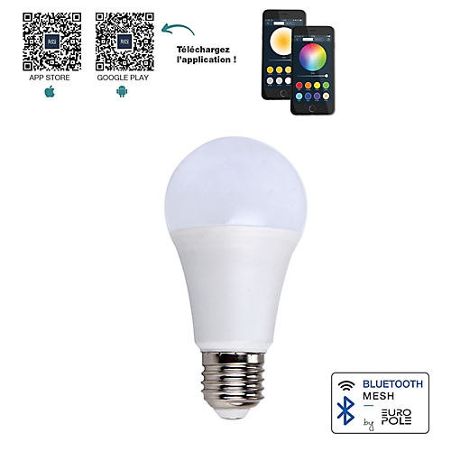 Lampe LED E27 38° bluetooth mesh RGB + TW Europole