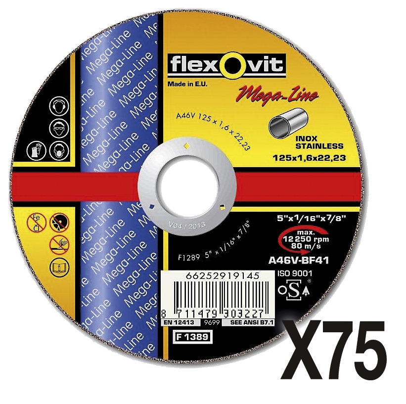 Meules de tronçonnage acier inox, Méga-Line lot de 75 Flexovit