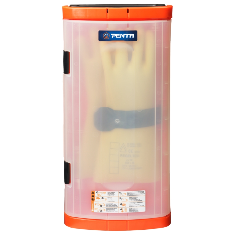 Boite à fenêtre pour gants d'électriciens avec poudreur