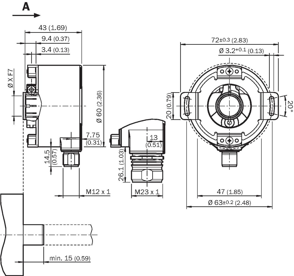 CODEUR INC. 1024PTS. A DISQUE EN METAL, 10-32V. SORTIE HTL, AXE CREUX 14MM TRAVERSANT Sick