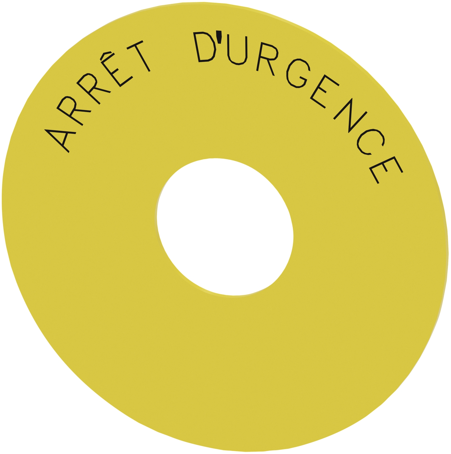 Étiquettes sous collerette ronde, pour boutons-poussoirs coup de poing jaune, autocollante, Diamètre extérieur 75 mm, Diamètre intérieur 23 mm, marquage: ARRÊT D'URGENCE Siemens 