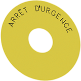  Étiquettes sous collerette ronde, pour boutons-poussoirs coup de poing jaune, autocollante, Diamètre extérieur 75 mm, Diamètre intérieur 23 mm, marquage: ARRÊT D'URGENCE 