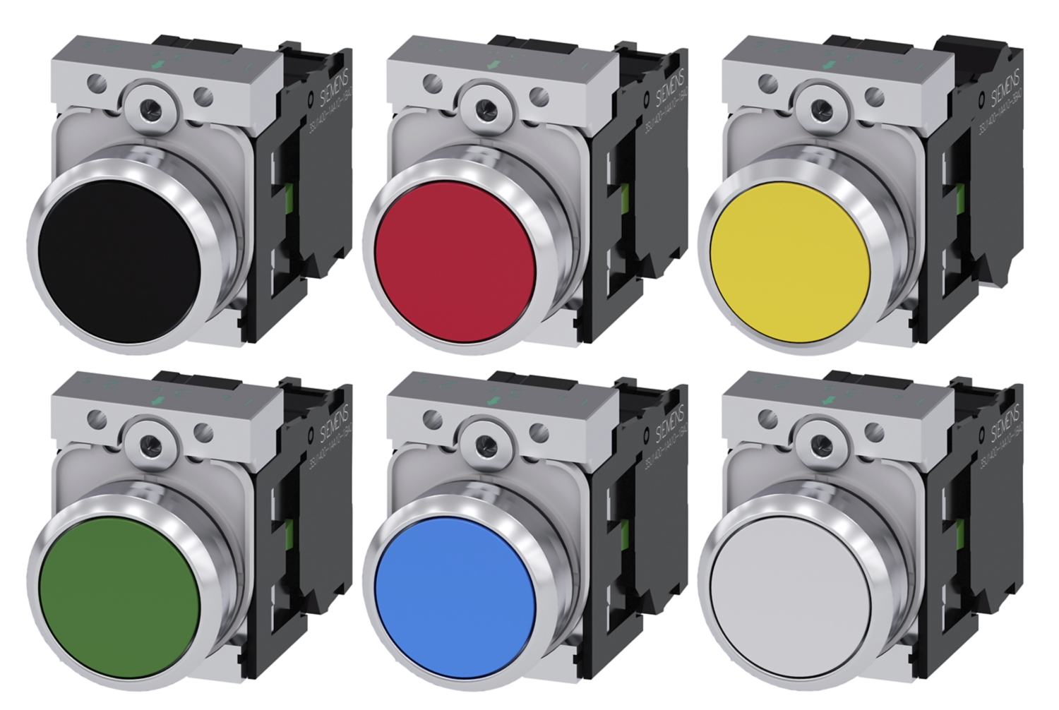 Boutons-poussoirs complets, Métal brillant, bornes à ressort Siemens