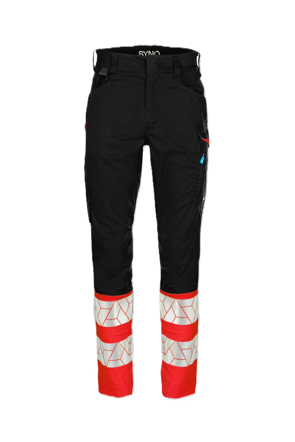 Pantalon HV polyester recyclé coton mixte Qlear noir / rouge