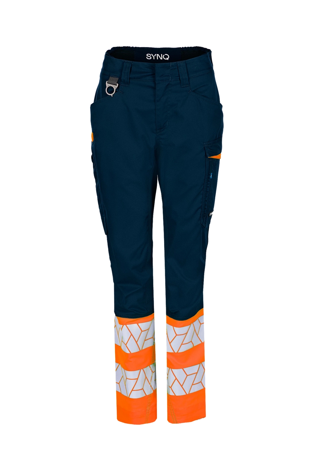 Pantalon HV polyester recyclé - coton femme Qlear orange / marine