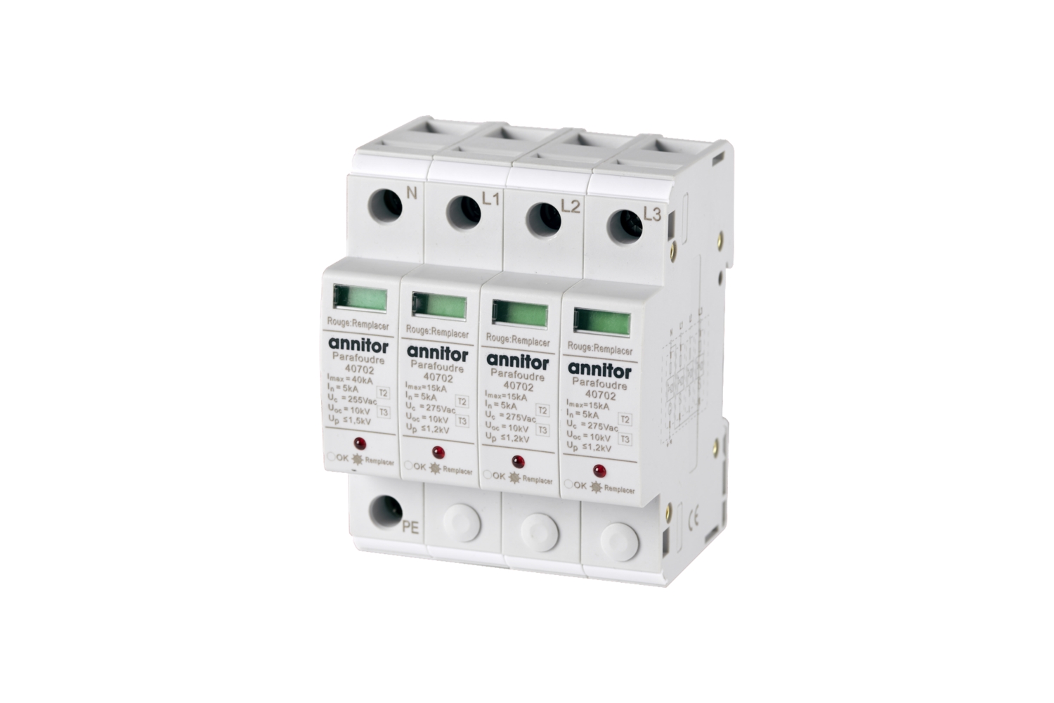 Parafoudre modulaire monobloc triphasé + neutre autoprotégé type 2+3 Annitor