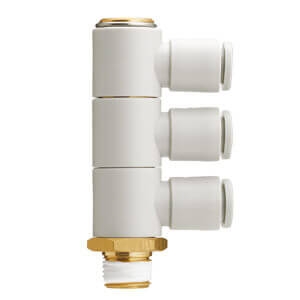 Banjo triple 90° encliquetable pour tube x mâle BSPT prétéflonné PBT série KQ2VF SMC