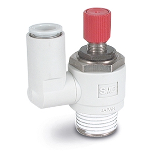 Régleur de débit à l'échappement pneumatique coudé 90 ° mâle / tube pour tube PBT série AS