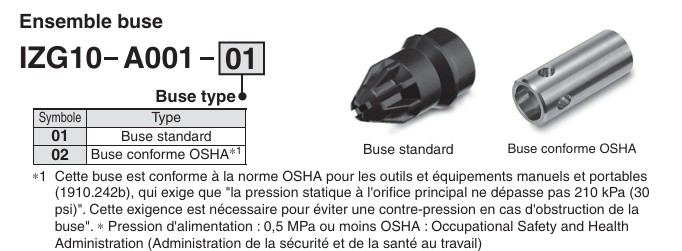 Ensemble buse pour ionsieur type soufflette série IZG10