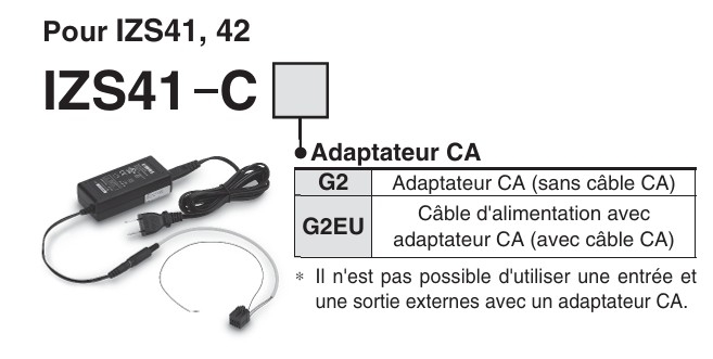 Câble d'alimentation avec adaptateur CA pour ioniseur type barre séries compatible IZS41/42 série IZS41