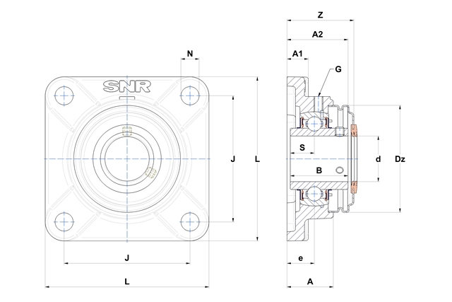 Paliers inox auto-aligneur SUCF - 2 bouchons ouverts NTN SNR