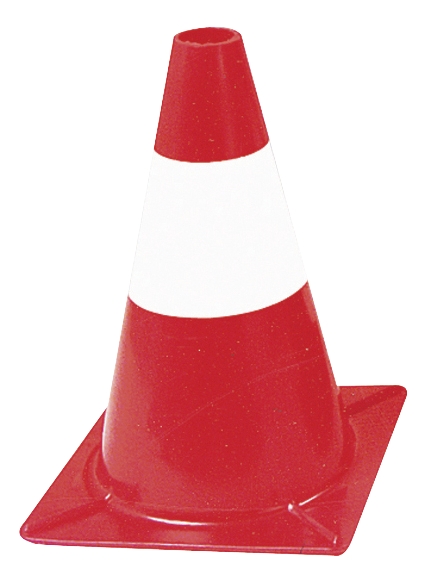 Cone de signalisation en plastique (polyéthylène) de couleur rouge  fluorescent avec 2 rayures blanches