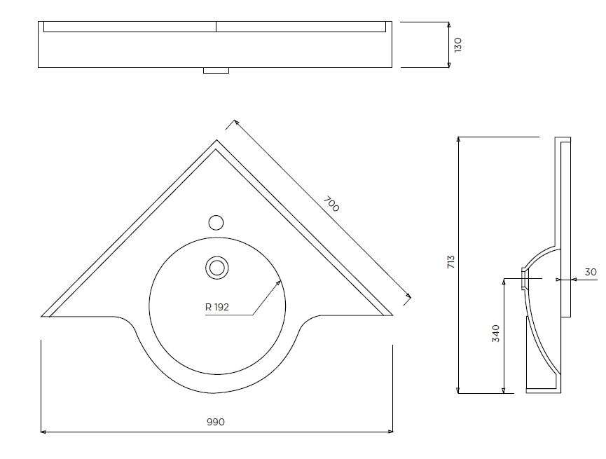 Plan vasque Senlis en Prismalite - Simple vasque d'angle Stratus