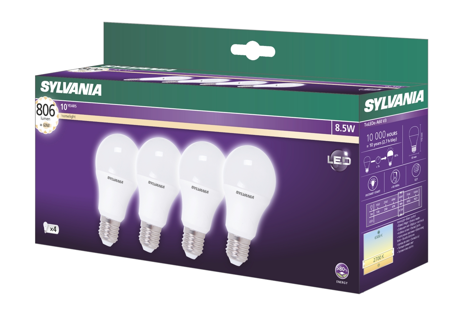 Pack de 4 ToLEDo GLS E27 Sylvania