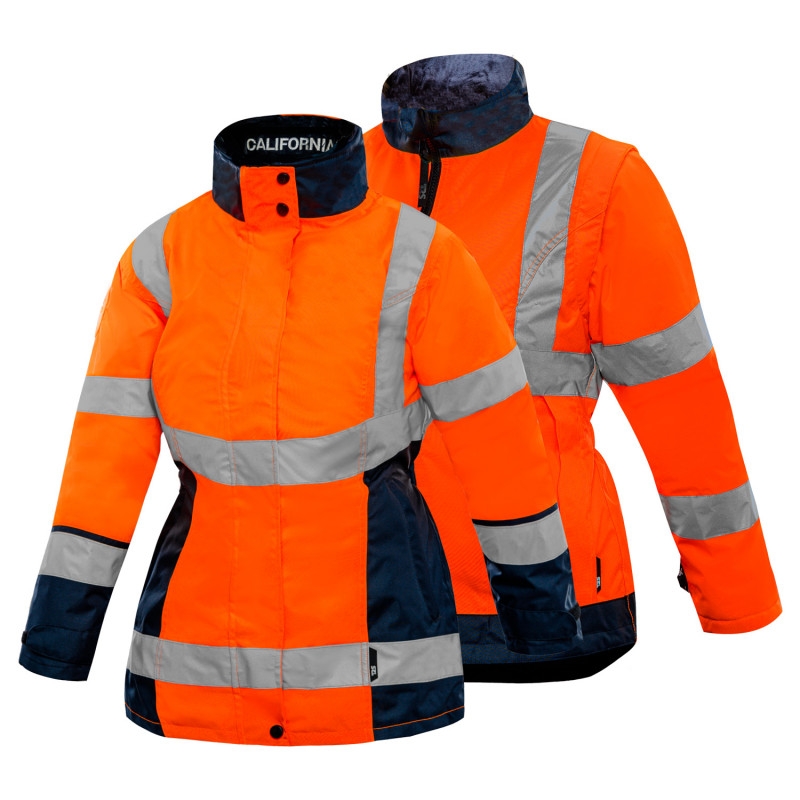 Parka HV polyester femme California Orange / Marine