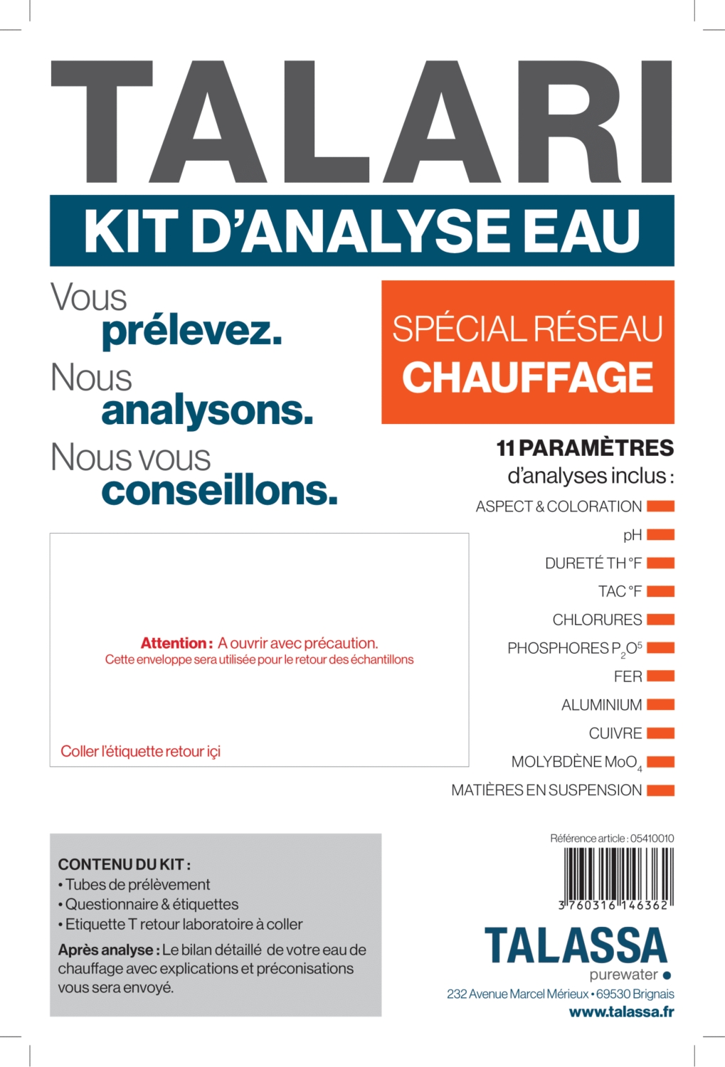 Kit de prélèvement Talari pour réseau chauffage Talassa