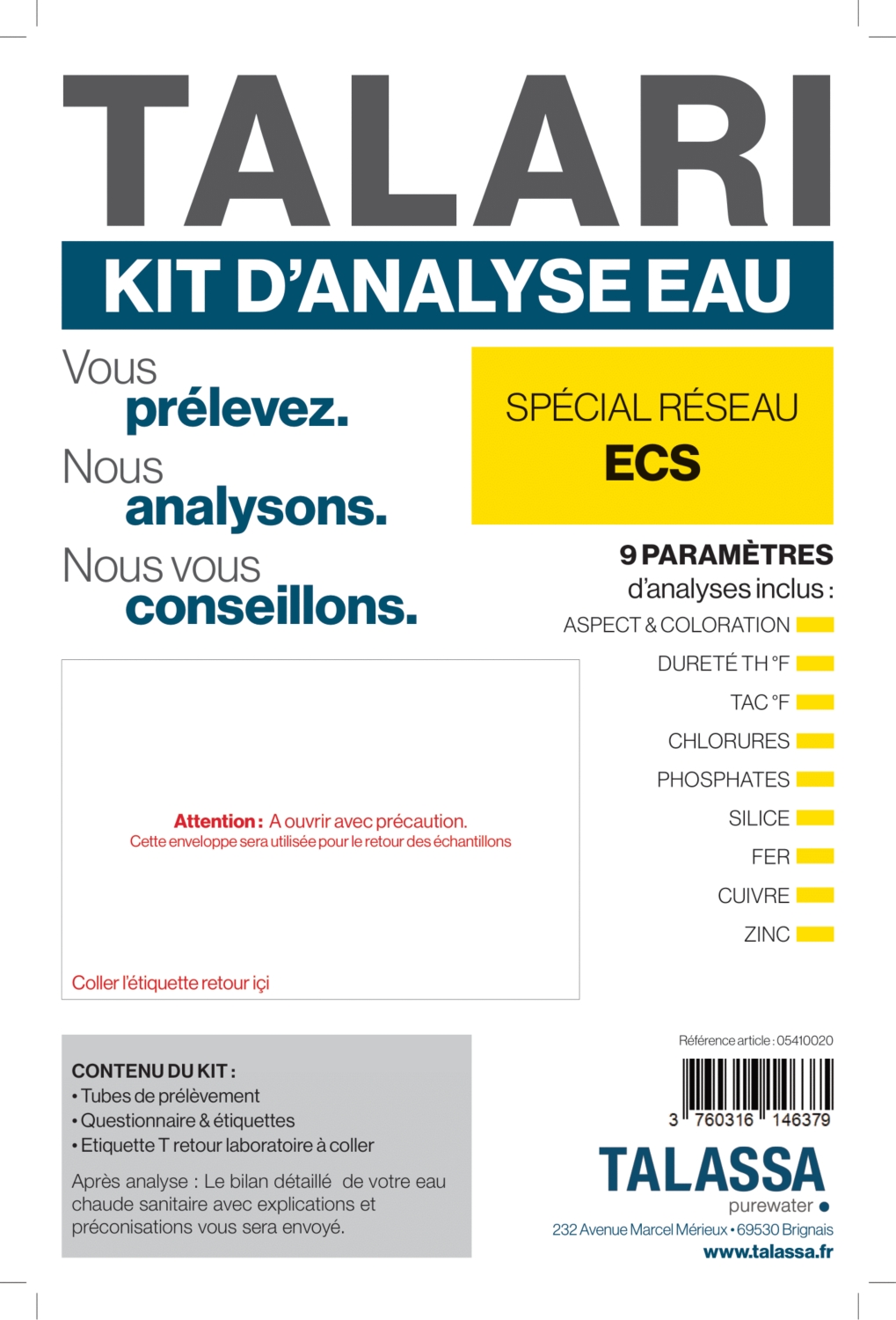 Kit de prélèvement Talari pour réseau ECS Talassa