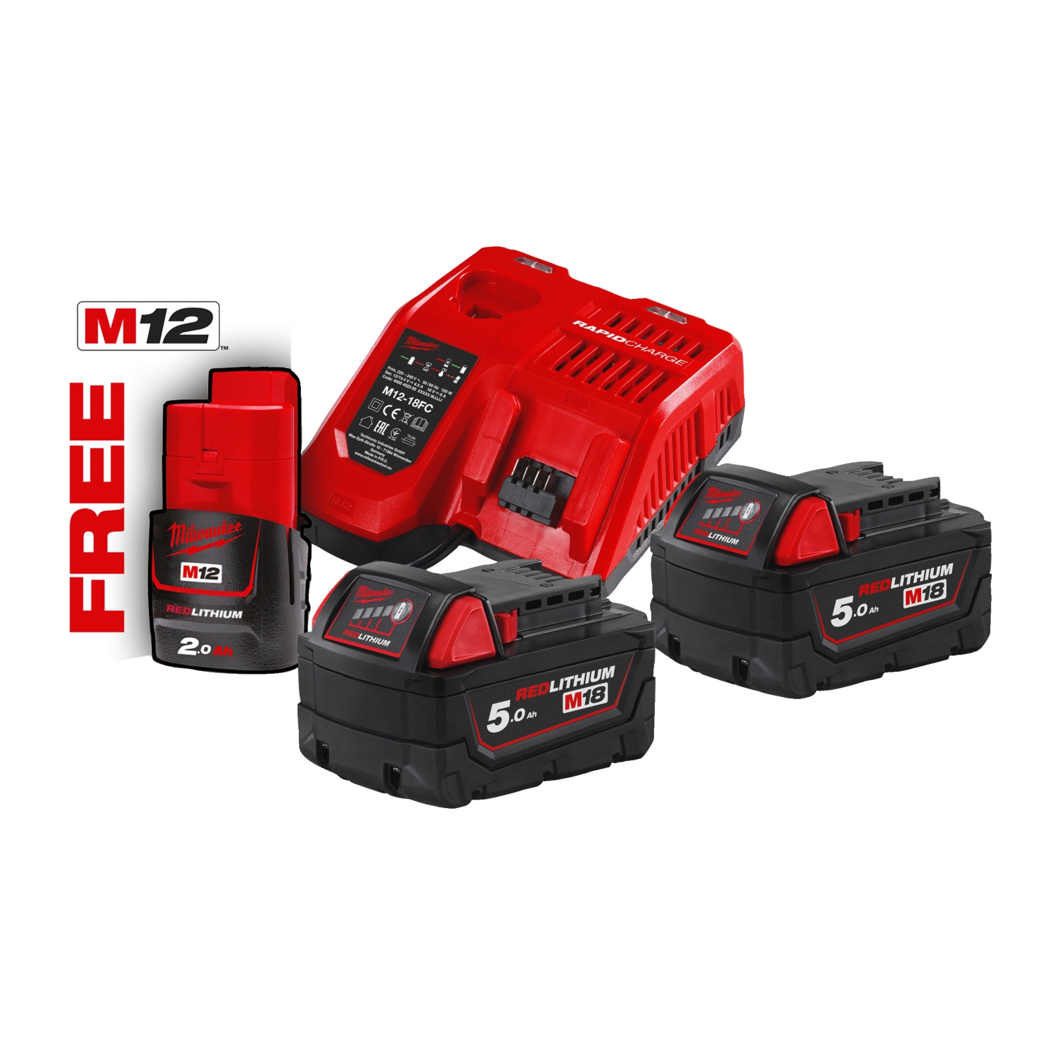  Pack de deux batteries 18 v, 5 ah + 1 batterie 12 v 2 ah offerte 