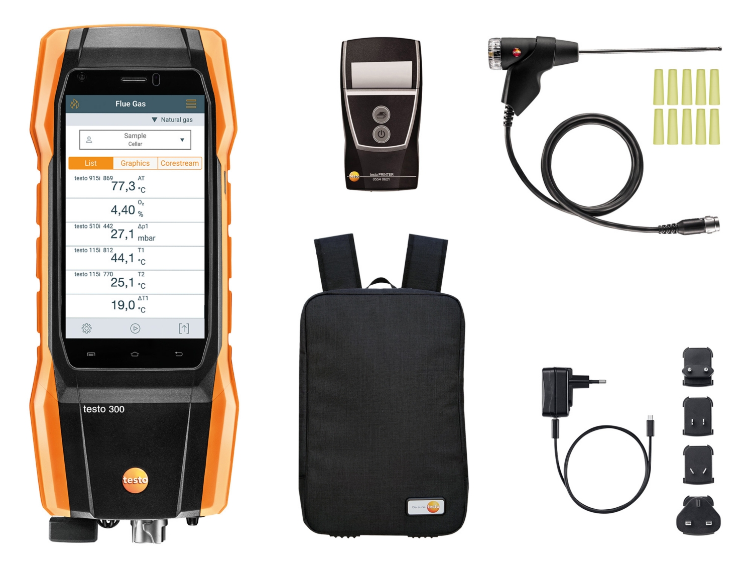 Testo 300 Initial Confort - lot analyseur de combustion + imprimante + connecteur Bluetooth + dilution CO Testo