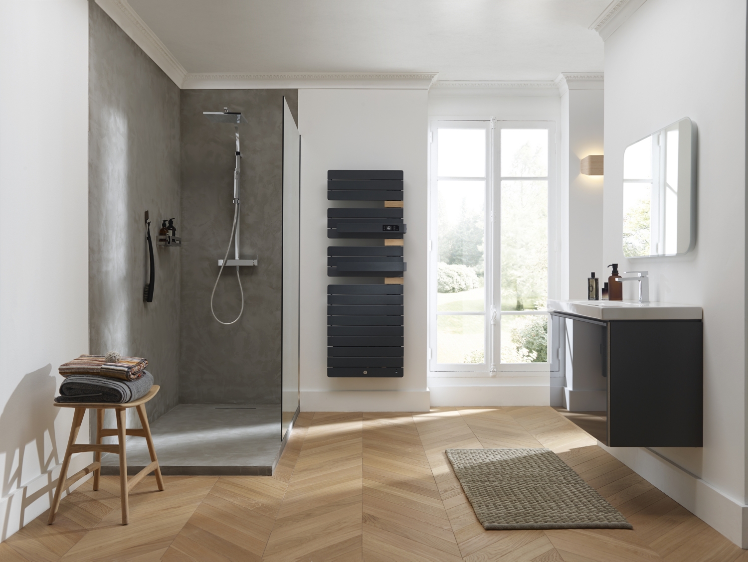 Sèche-serviettes électrique avec soufflerie Allure 3 virtuose connecté mât à gauche Thermor