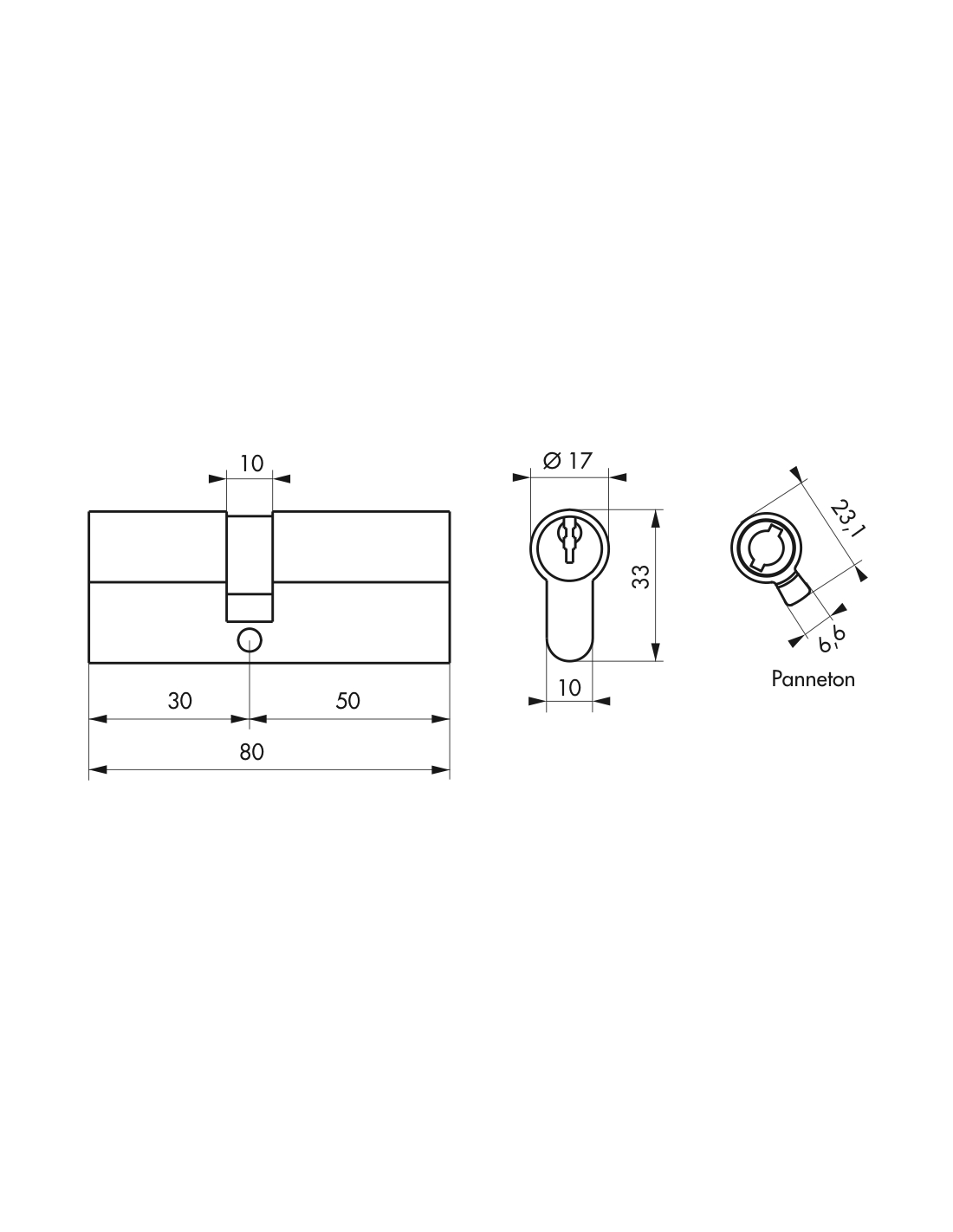 Cylindre double PE 5 goupilles 30 x 30 mm 3 clés acier Thirard