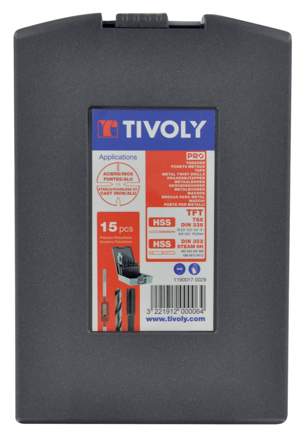 Coffret mixte forets et tarauds - 15 pièces 11900170029 Tivoly