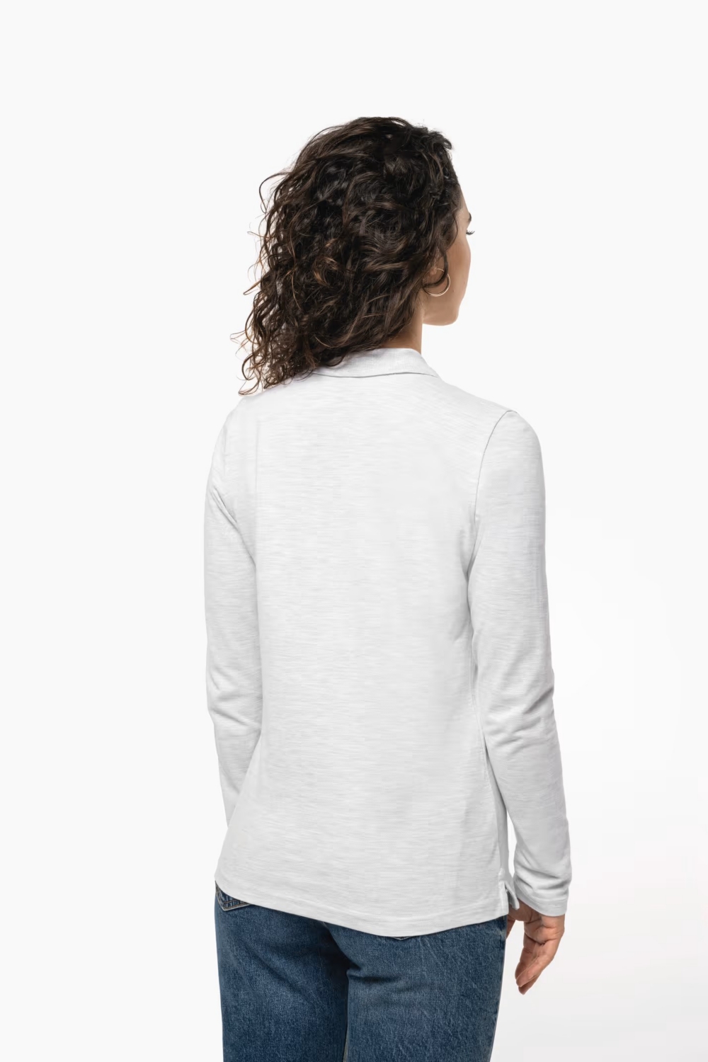 Polo coton femme K244C manches longues gris chiné TopTex