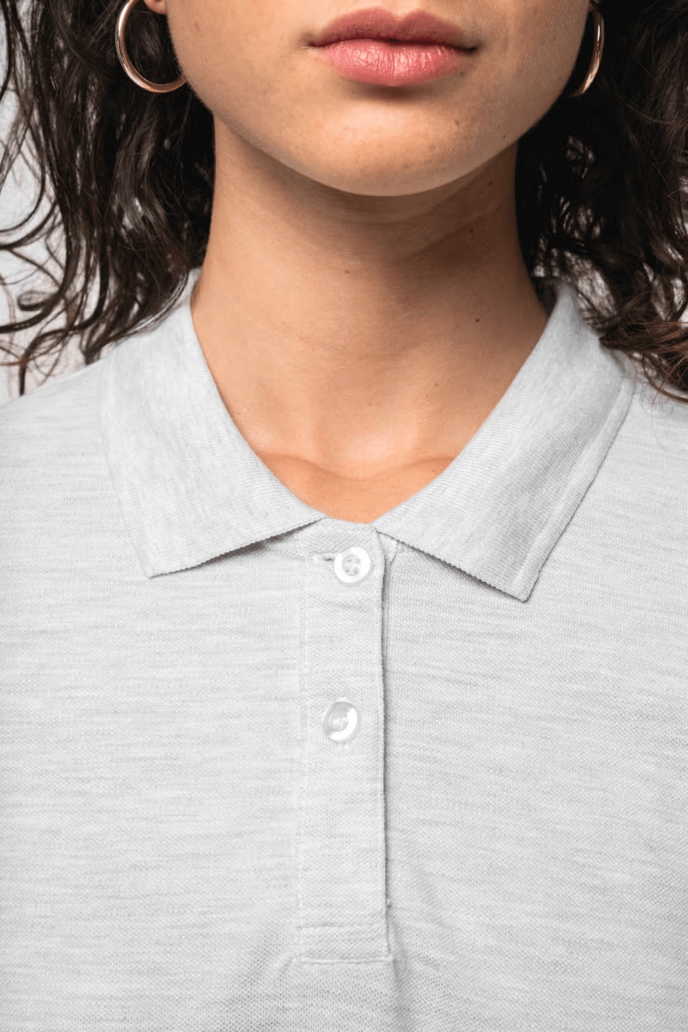 Polo coton femme K244C manches longues gris chiné TopTex